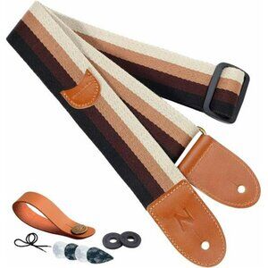 Cotton guitar strap with leather ends pick pocket for acoustic electric bass